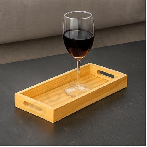 Image of Premium Pine Wood Serving Tray - Rectangular Wooden Tray with Handles for Kitchen, Dining, Coffee Table & Home Decor - Tea Snacks Breakfast Tray (Natural)