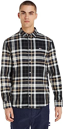 Tommy Jeans Men's Essential Check Shirt Casual, Multicolor (Black Check), L
