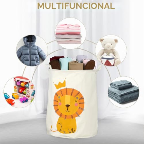 Miniatura 5 de Cesta De Lavandería Homury Plegable Para Habitación De Los Niños, Lino Con Diseño De León, Cesta De Almacenamiento Para Juguetes Y Ropa,