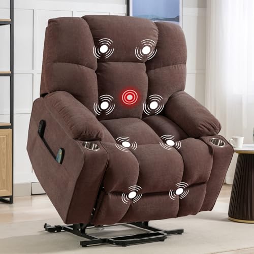 CANMOV Power Lift Chair Recliners for Elderly, Electric Recliner Antiskid Fabric Sofa Living Room Chair with Overstuffed Pillow Design, Chocolate