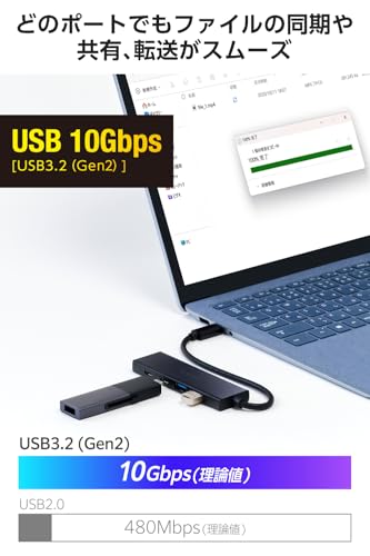 エレコム USBハブ USB-C 10Gpbs USB-A×2 Type-C-×2 USB PD 100W対応 バスパワー 4ポート ブラック U3HC-H042PBK