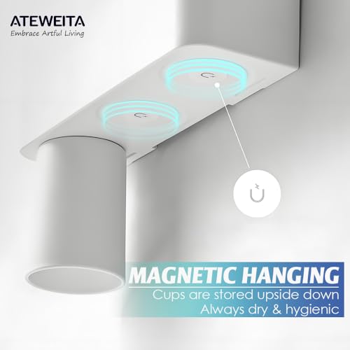 Ateweita Zahnbürstenhalter Ohne Bohren, Zahnputzbecherhalter Wand, Zahnputzbecher Magnetisch mit Halterung, Toothbrush Holder Without Drilling für Badezimmer Organizer (1, Weiß, 26 * 19cm) 3