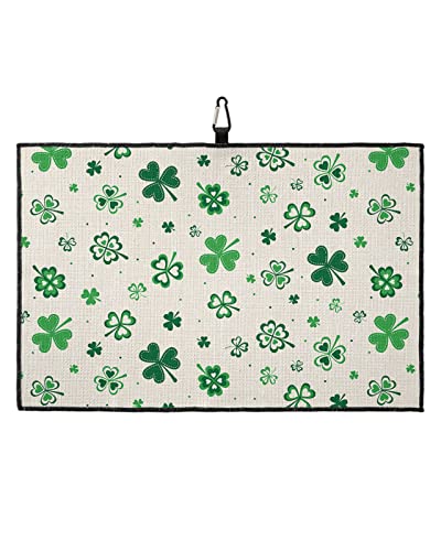 Erxpood St. Patrick's Day Golf Towel For Golf Bags With Heavy Duty Carabiner Clip Traditional Vintage Shamrock Four Leaf Clover Waffle Golf Towels For Men Women,Quick Dry Towels Retro Burlap #TOP9