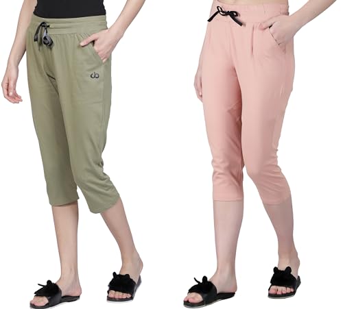 Image of Club A9 Women Cotton, Solid, Capri Pants | Lounge Pants | 3 /4th Pants - Pack of 2