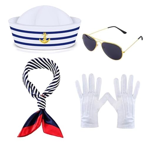 Conjunto disfraz de capitán marinero,Gorro marinero,Disfraz marinera mujer y hombre para navy dress up party accesorios(4 Piezas)
