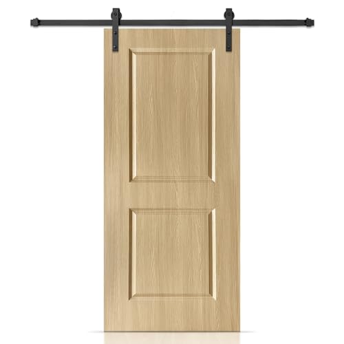 39 in. x 81 in. 2 Panel Hollow Core Oak Finished PVC Composite Interior Sliding Barn Door with Hardware Kit