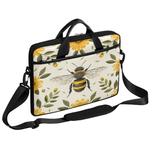 Laptop Shoulder Bag for Men Women Yellow Floral Bee Slim Briefcase Messenger Bag Waterproof 15.6 Inch Laptop Bag Carrying Case Fit 14-15.6 Inch Notebook Computer Tablet