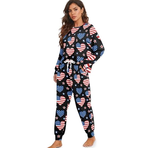 Image of Womens Lounge Set Long Sleeve Soft Pajama Sets | Casual 2 Piece Pj Outfit, Crewneck Sleepwear with Pockets, Adjustable Drawstring, Soft Comfy Fall Pajamas, Plus Size