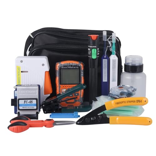 Image of Fiber Optic Termination & Cleaning Kit - Visual Fault Locator Fiber Optic Cable Tester, Optical Power Meter, Cleaner, Cleaver, Stripper - Multi Tester Tools Set