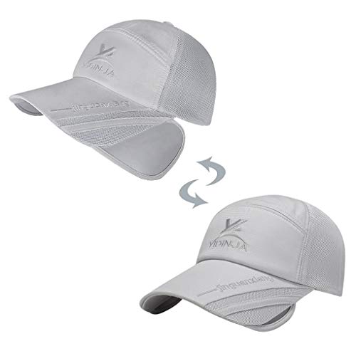 Image of Unisex Baseball Cap with Retractable Extended Brim UV Protection Mesh Sun Hat Summer Safari Fishing Camping Hat