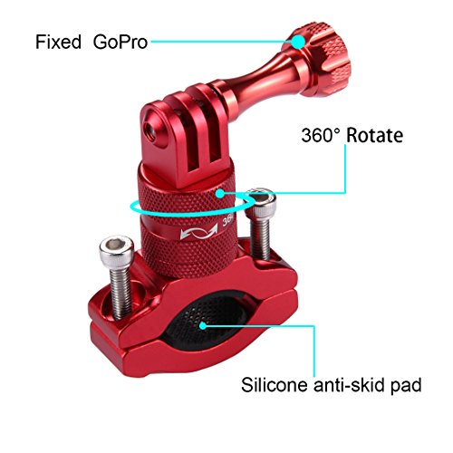 Puluz 360 Degree Rotation Bicycle Bike Aluminum Handlebar Adapter Mount With Screw For Dji Osmo Action Hero 7 Black/Hero 6 / Hero 5 Hero 4 Session Xiaoyi Mijiasport Camera (Red) #TOP2
