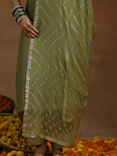 Image of Libas Embroidered Silk Blend Straight Kurta with Salwar and Dupatta