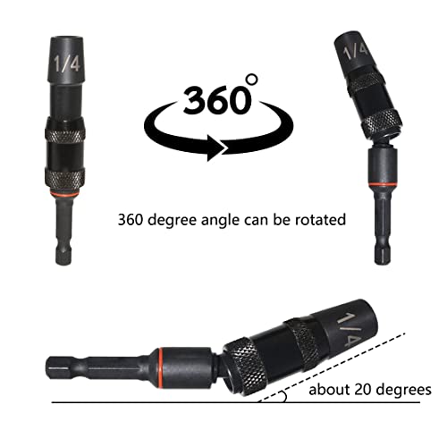 Seonfook 3Pcs Magnetic Pivot Nut Driver Set 1/4 Inch Hex Shank Bit Holder Universal Rotation Impact Driver Socket For Impact Drill Work In Corners Or Tight Spaces (1/4, 3/8, 5/16) #TOP2