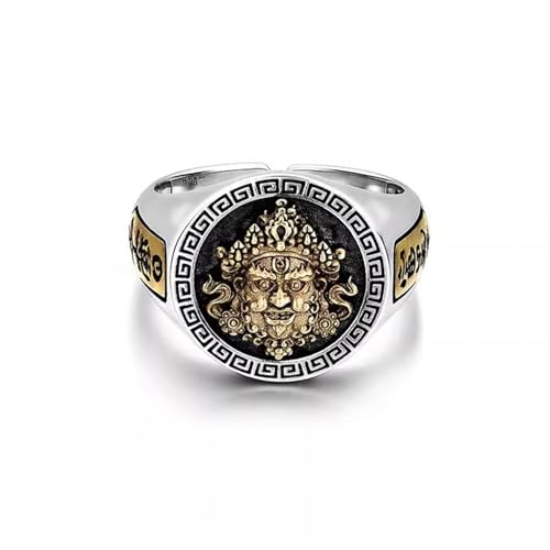 Yellow God of Wealth Ring Fengshui S925 Stering Silver Engraved Relief Ring, Protection Amulet Wealth Love Jewelry, Adjustable Rings for Men Women