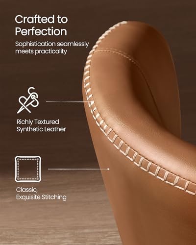 Image of VASAGLE EKHO Collection - Dining Chairs Set of 2, Upholstered Kitchen Chairs, Comfortable Seat, Synthetic Leather with Stitching, Mid-Century Modern, with Storage Pocket, Caramel Brown UKDC190KN01