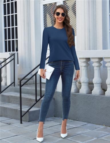 Image of YUCOLEN Long Sleeve Shirts for Women Cotton Crew Neck Casual Tops Fall