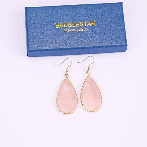 Baublestar Natural Crystal Healing Birth Stone Statement Drop Earrings Pink Teardrop Quartz Dangle Gold Fashion Jewelry For Women Girls #TOP4