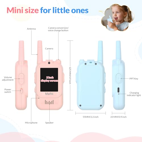 Miniatura 6 de Mafiti Walkie Talkies Con Videollamada Para Niños Paquete De 2 , Juguetes Recargables 3-8 Años, Largo Alcance 300m, Regalo Ideal Cumpleaños, Juegos Al Aire Libre Rosa