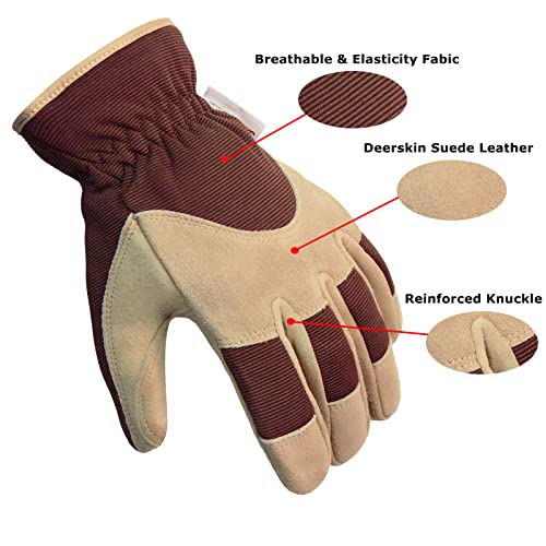 Ozero Insulated Work Gloves Deerskin Leather Winter Glove Thick Warm Polar Fleece Thermal For Driving Snow Working In Cold Weather For Women And Men (Brown, X-Large) #TOP2