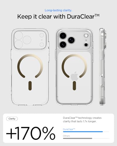 Image of Spigen Ultra Hybrid MagFit Back Cover Case Compatible with iPhone 17 Pro (TPU + Poly Carbonate | Clear Gold)
