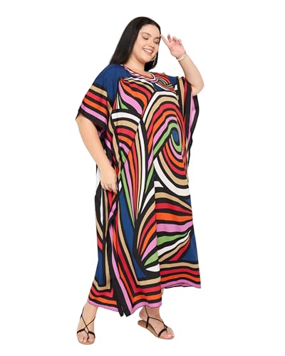 Image of Gypsie Blu Women Plus Size Kaftan Dress Beach Cover Up Maxi Dresses for Women, V-Neck Kimono Sleeve 1X-3X