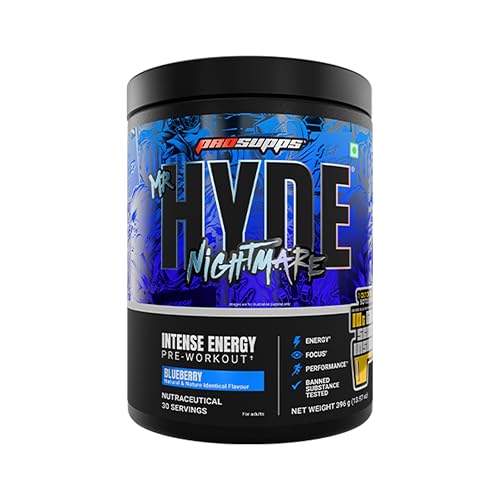 Image of ProSupps Hyde Nightmare Blueberry Pre Workout Powder, 30 Servings | 6000 mg Citrulline, 3200 mg Beta-Alanine, Nootropics, Electrolytes, FSSAI Compliant, Banned-Substance Screened