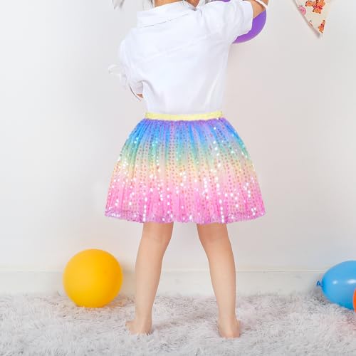 Image of KEREDA Toddler Girls Layered Tutu Skirt Sparkling Sequin Tulle Dance Skirts