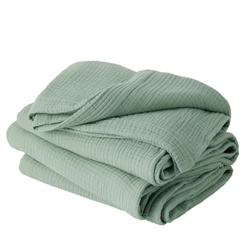 Bedsure 100% Cotton Muslin Throw Blanket Large 50x70 Inches - 4-Layer Breathable and Lightweight Thin Soft Summer Gauze Muslin Blankets for Adults, Sage Green, Boho Cotton Throw for Couch