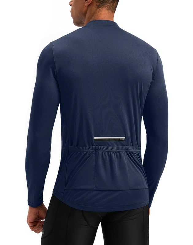 Bikewa Men's Cycling Jersey with 3+1 Rear Zipper Pockets Long Sleeve Moisture Wicking UPF 50+ Half Zip Riding Bike Shirts