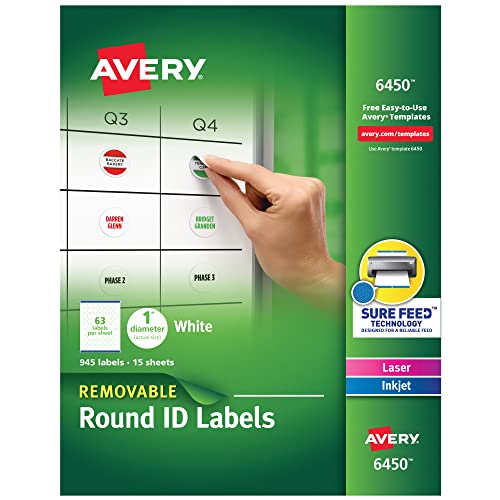 Avery Multiuse Removable 1" Round Labels With Sure Feed, 945 Small White Labels For Organization And Storage (6450) #TOP7