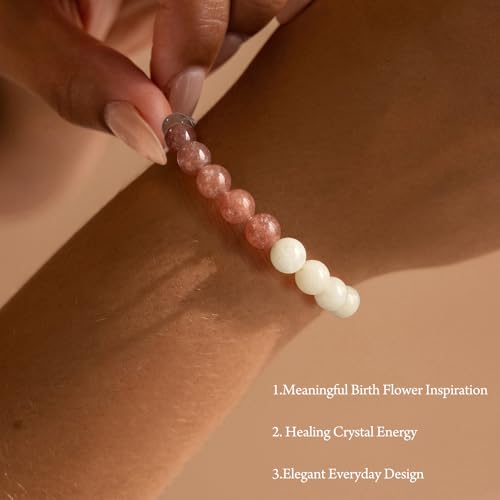 Birthstone Crystal Floral Bracelets for Women Men Colorful Stone Bracelet for Women Reduce Anxiety Zodiac Month Bracelet Birthday Graduation Gifts4