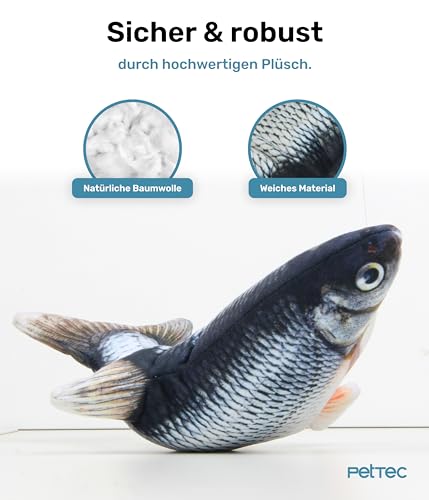 PetTec® Fisch-Katzenspielzeug, interaktiv, elektrisch, für Autonomie, beweglicher Fisch für Katzen mit Katzenminze
