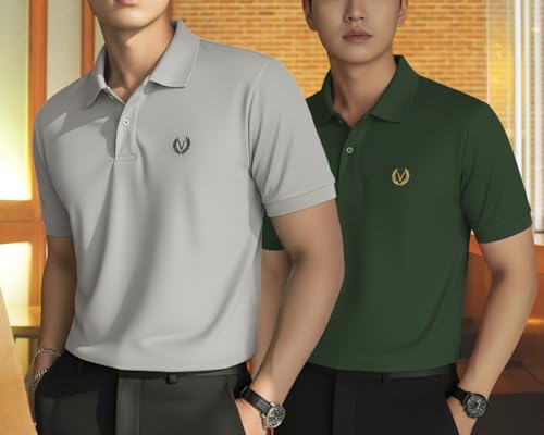 Image of MACK JONNEY Men's Solid Polo T-Shirt | Premium Cotton Blend | Regular Fit | Short Sleeve | Collared Casual Wear|Pack of 2 -MJ-157