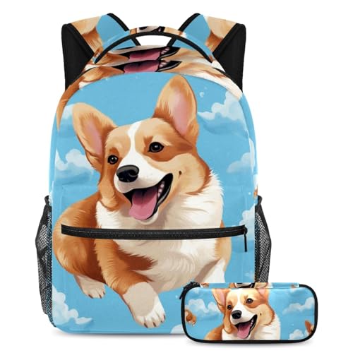 Sac à dos Happy Sky Corgis grande capacité sac d'école ados voyage randonnée