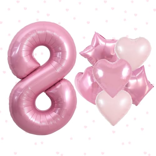 Image of TONIFUL 8th Birthday Balloons Kit 40 Inch Pink Large Number 8 Foil Balloon