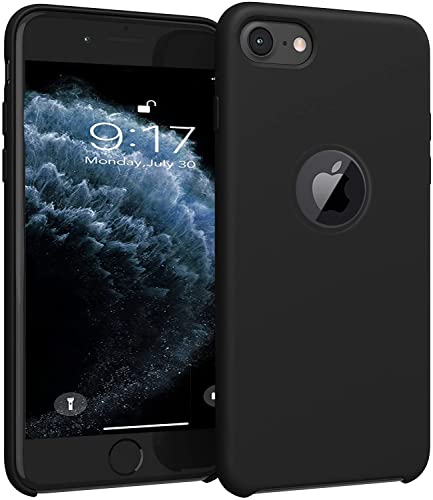 Image of VONZEE Liquid Silicone Soft Back Cover for iPhone 7 Case, Shockproof Slim Camera & Full Body Protection Non Yellowing Cover with Microfiber Lining & Logo Cut (4.7 Inch) -Black