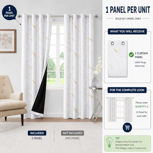 Image of BFAM Marble Print 100% Blackout Curtain with Black Linning at Back,Golden Marble Print Curtains for Living Room /Bedroom Thermal Insulated Energey Saving 6 Feet Pack of 1 Curtain