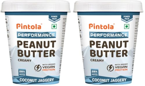Image of Pintola Plant Protein Peanut Butter Coconut Jaggery Creamy 510g, 28% High Protein, 7g Fiber, Vegan Protein, Gluten Free, Zero Trans Fat, Nut Butter, Bread Snacks (Pack of 2)