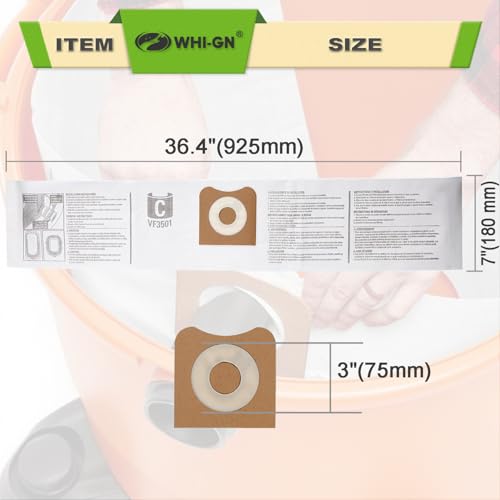 20 Pack VF3501 Repalcement Bags for Rigid Shop Vac Bags 4 Gallon Size c, compatible with RIDGID 3-4.5 Gallon Wet/Dry Vacuums, High Efficiency Dust