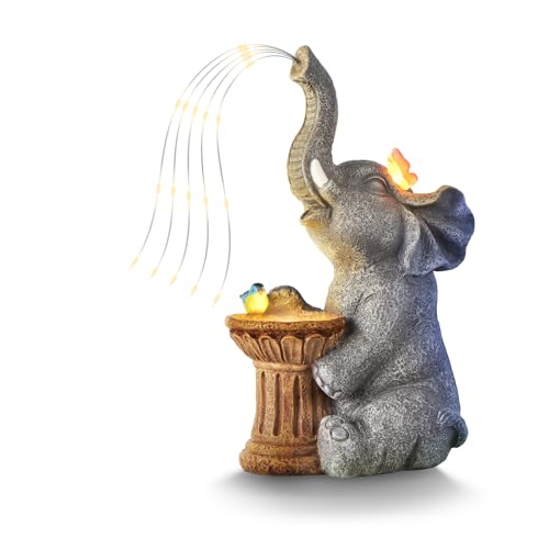 Garden Decor Watering Elephant Statues, Housewarming, Birthday Gifts for Women Mom Grandma, Garden Sculptures- Outdoor Statue Solar Lights Ornament for Yard Patio Balcony