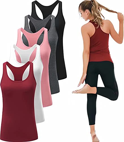TELALEO 5 Pack Workout Tank Tops for Women, Athletic Racerback Sports Tank Tops, Compression Sleeveless Dry Fit Shirts Black/Grey/White/Red/Pink L TELALEO 5 Pack Workout Tank Tops for Women, Athletic Racerback Sports Tank Tops, Compression Sleeveless Dry Fit Shirts Black/Grey/White/Red/Pink L