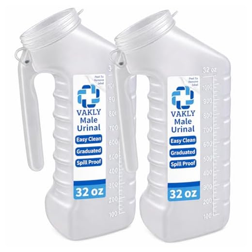 Male Urinal with Glow in The Dark Cover [32oz Pack of 2] Portable Pee Bottles for Men Used for Hospitals, Incontinence, Emergency and Travel (2)