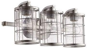 Quorum 5364-3-7 Transitional Three Light Vanity from Ellis Collection in Pewter, Nickel, Silver Finish, Tumbled Steel (1265268)