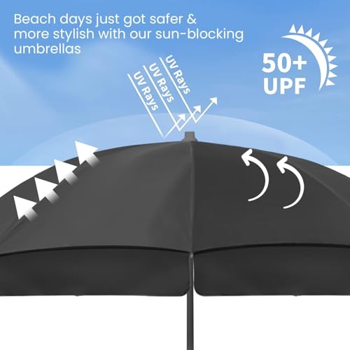 Image of ORILEY Garden Umbrella with Stand Foldable Big Size (7ft Height 42 Inch Rib Arm) Heavy Duty Waterproof Rain & UV Sun Protection Outdoor Patio for Balcony Shedding Cantilever & Lawn (Black)