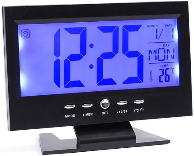 EVISTRDigital Alarm Clock Battery Operated - Alarm Clock with Sound and LCD Display, Alarm Repeat, Temperature, Date, Timer for Bedroom, Office and Kitchen