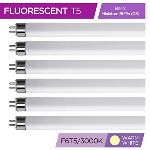 (Pack Of 6) F6T5/Ww - T5 Fluorescent 3000K Warm White - 6 Watt - 9" Super Long Life Light Bulbs #TOP2