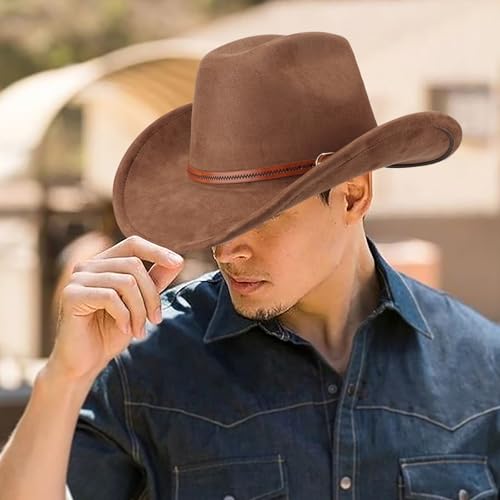DRESHOW Cowboyhut für Damen & Herren Western Cowboyhut Cowgirlhut mit Breite Krempe und Schnallengürtel Unisex Aufrollbare Krempe Hut