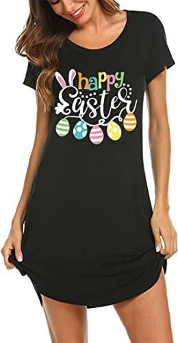 Women's Funny Graphic Nightgowns Novelty Short Sleeve Printed Sleep Shirts Dress Soft Loose Comfy Pajamas Sleepwear (Xl, Black-1) #TOP15