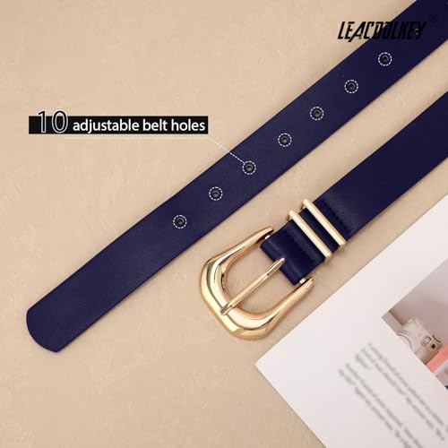 LEACOOLKEY Women's Fashion Leather Belt with Gold Buckle Ladies Waist Belts for Jeans Dress Pants — view 4