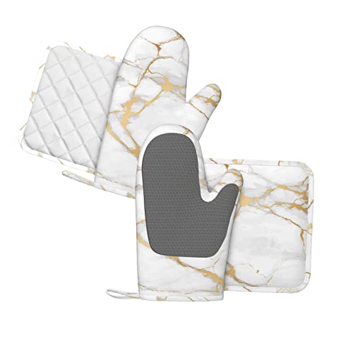 Oven-Mitts-and-Pot-Holders-Marble-White-Gold-Silicone-Kitchen-Accessories-Set-of-4-Heat-Resistant-Long-Gloves-Potholder-Non-Slip-Grip-for-Chef-CookingBakingGrillingBBQ Oven Mitts and Pot Holders Marble White Gold Silicone Kitchen Accessories Set of 4 Heat Resistant Long Gloves Potholder Non Slip Grip for Chef CookingBakingGrillingBBQ